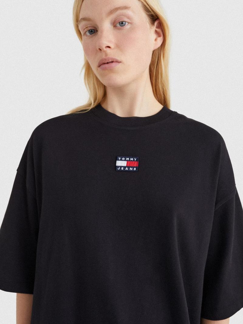 Női Tommy Hilfiger Badge T-Shirt Dresses Fekete | HU 44XYU